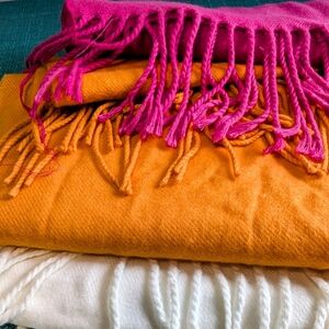Bundle of Three British Cashmere Scarves Wraps Shawls Orange Pink Cream